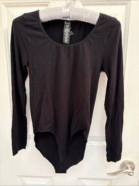 Boody Black Long-Sleeve Scoop Neck Bodysuit